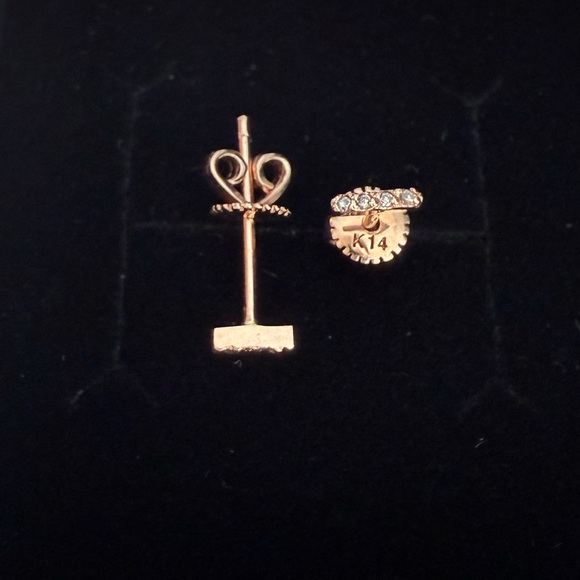 Solid 14k Rose Gold Diamond Bar Studs - Picture 1 of 8